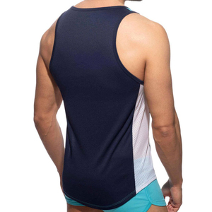 Débardeur de sport pour homme, bleu marine, à blocs de couleur, séchage rapide, col rond, tricoté, vêtements de sport - Product Image 2