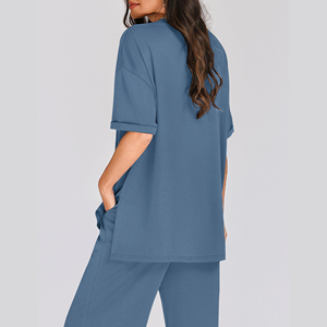 Premium Quality Co-ord Women's <b>Knit</b> <b>Set</b> Trending Relaxed Fit Top Wide Leg Pants Casual Solid Loose For Summer Women's <b>Sets</b> - Product Image 6