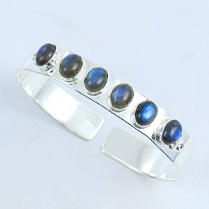 Wholesale Handmade 925 Sterling Silver Natural Labradorite Gemstone Multi <b>Stone</b> Oval Cabochon Statement Cuff Bangle <b>Bracelet</b> - Product Image 1