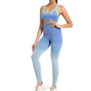 Service personnalisé OEM, ensemble de yoga pour femmes sans couture, motif uni, logo sur le devant, ensemble 2 pièces respirant de haute qualité - Product Image 2