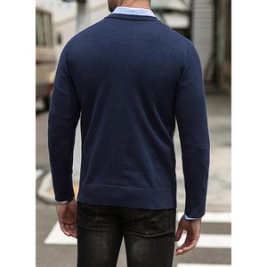 2025 hommes décontracté col en V pull Slim Fit à manches longues Argyle pull côtelé tricot Anti-rides fait doux cachemire pour l'automne - Product Image 2
