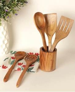 Juego de utensilios de cocina de madera natural de primera calidad con soporte, 6 piezas de herramientas de cocina de madera natural al mejor precio - Product Image 3