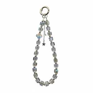 Cuentas de Cristal en Forma de Cubo, Correa con Dijes Iridiscentes, Cadena de Cuentas Estética, Dije Inspirado en la Galaxia, Colgante de Estrella Adorable, Cristal Transparente - Product Image 4