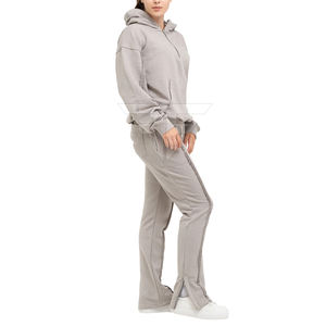Зимняя коллекция: повседневный однотонный спортивный костюм для женщин, с длинным рукавом, теплый, больших размеров, с логотипом, однотонный, унисекс, на заказ, с возможностью выбора цвета - Product Image 2