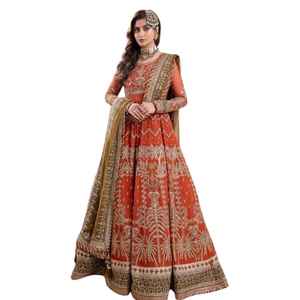 Traje de Novia Indio-Pakistaní de Diseño con Bordado, Maxi Lahenga Choli de 3 Piezas, Trajes de Boda de Diseñador para Fiestas - Product Image 1
