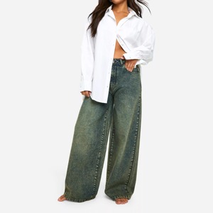 Jean en denim pour femme, polyester/coton, respirant, style vintage, taille haute, jambe large, pantalon de bureau, nouvelle collection été 2026 - Product Image 6