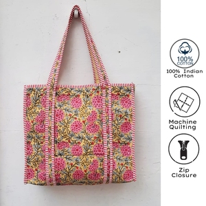 Bolso Tote de Algodón con Estampado Artesanal Bohemio, Bordado Floral, Ribete a Rayas Rosa, Parte Superior Abierta, para Todas las Estaciones, Ideal para Viajes y Compras - Product Image 6