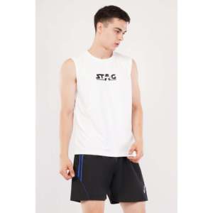 STAG Iconic Chaleco blanco sin mangas para hombre, top deportivo para deportes al aire libre de verano que absorbe la humedad - Product Image 1