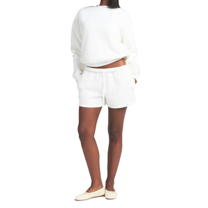 Conjunto Premium de Sudadera con Capucha y Pantalones Cortos de Felpa de Algodón para Mujer, Conjunto de 2 Piezas, Conjunto Holgado para Descansar, Chándal con Efecto Lavado Mármol, OEM, Marca Privada - Product Image 5