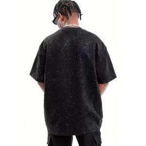 T-shirt surdimensionné en coton tricoté 100 % avec logo imprimé DTG, strass personnalisés, anti-plis, effet vieilli et délavé, collection 2026 – Vente en gros - Product Image 2