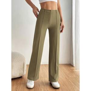 กางเกงทำงานทรงตรงสำหรับผู้หญิง ไซส์ XL ผ้าชีฟอง ยืดได้ กระดุมผ่าหน้า เอวยางยืด ผ้าถักเนื้อนุ่ม สไตล์ลำลองสำหรับธุรกิจ - Product Image 6