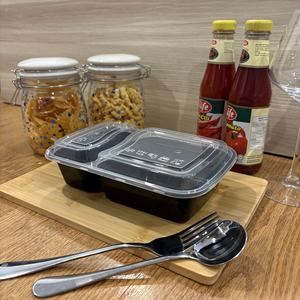 Conteneur alimentaire jetable en PP de qualité alimentaire, écologique, à 3 compartiments, rectangulaire, avec couvercle, compatible micro-ondes, sans BPA, compostable - Product Image 4