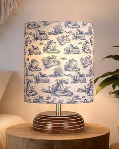 Lámpara de Pie Redonda de Madera con Base de Tela Estampada Estilo Campestre Francés, Decorativa para Interiores, Sala de Estar, Dormitorio, Todas las Estaciones - Product Image 1