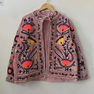 Produit phare en gros : Veste en velours brodée Suzani pour femme, manteau court d'hiver, veste bomber bohème boutonnée, prix d'usine - Product Image 5