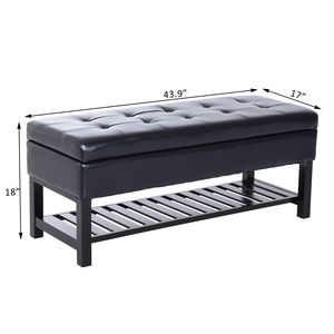 Panca contenitore imbottita in similpelle nera da 44 pollici con scarpiera dal design elegante - Product Image 3