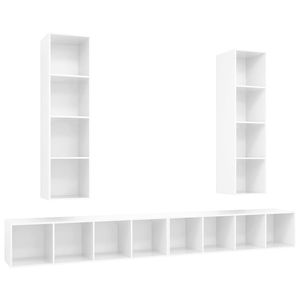 4 pezzi armadi TV a parete in legno bianco lucido per soggiorno - Product Image 2