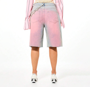 Comfortable Women's <b>High</b> <b>Waist</b> Dip Dye Denim <b>Shorts</b> With Chain Decoration Candy Color Gradient Straight Leg Casual Summer Style - Product Image 2