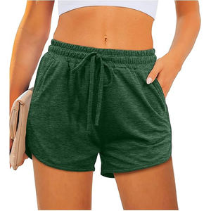 Shorts pour femme à accents néon, détails réfléchissants, en polaire, taille haute, poches latérales, cordon de serrage, taille élastique, coupe décontractée, pour la course - Product Image 1