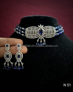 Luxury American Diamond <b>Choker</b> Jewelry Set <b>Silver</b> Plated Rose Pink Bead Necklace & Earrings CZ Cubic Zirconia Wedding Jewelry - Product Image 1