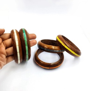 Eco-Friendly Bone Inlaid Wooden Bangle Set Artisan Craft Jewelry Wholesale - Product Image 5