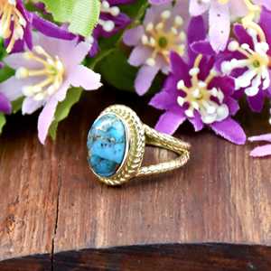 Blue Copper Turquoise <b>Ring</b> 18K Gold Vermeil Oval Gemstone <b>Statement</b> <b>Ring</b> Rope Band Handmade Gift for Her - Product Image 2