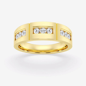 Yellow Gold Channel <b>Set</b> Lab Grown Diamond <b>Men</b>’s Wedding Band <b>Ring</b> - Product Image 3