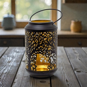 <b>Black</b> Iron <b>Lantern</b> With Tree Cutout Design For Home Decoration - Product Image 4