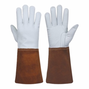Gants de soudage TIG confortables en cuir de vachette grainé et renfort en cuir croûte, résistants à la chaleur et aux flammes, conformes aux normes CE - Product Image 1