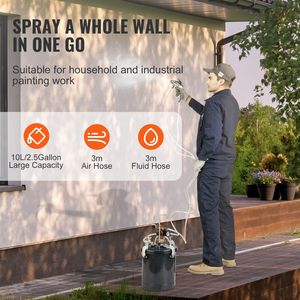 Pot à peinture à pression d'air de 10 L/2,5 gal avec deux buses et deux pistolets de pulvérisation, 60 PSI max pour la pulvérisation de peinture - Product Image 3