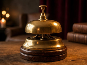<b>Brass</b> Hotel Reception <b>Bell</b> with Wooden Base Classic Push Button Service <b>Bell</b> Countertop Desk <b>Bell</b> for Restaurant Office Home - Product Image 2
