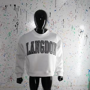 LANGDON WHITE <b>Mock</b> <b>Neck</b> Sweatshirt 100% GRY Applique Embroidery wide <b>neck</b> Sweatshirt Finer Threads - Product Image 6