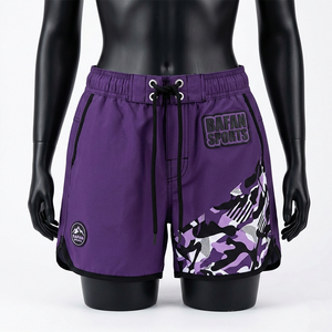 Shorts de Natación para Mujer, Secado Rápido, Microfibra de Poliéster, Morado y Negro, Panel Lateral con Parche de Goma, Logotipo con Transferencia Térmica - Product Image 1