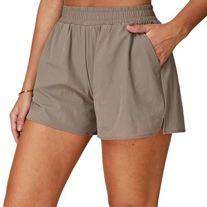 Shorts pour femmes à taille haute, couleur unie, tricotés, respirants, coupe ample, style décontracté et sportif, ceinture élastique - Product Image 4