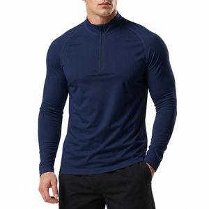Custom Men’s Quarter Zip Compression Shirt Long Sleeve <b>Mock</b> <b>Neck</b> Gym Training Running Performance <b>Top</b> Gym wear Cycling - Product Image 2