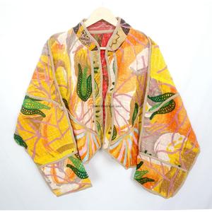 Beautiful Handmade 100% Cotton Kantha <b>Jacket</b> <b>Mandarin</b> <b>Collar</b> Full Sleeves Breathable Eco-Friendly All Season Fashionable Design - Product Image 1