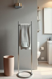 Portable Black Metal Towel Rack with Minimalist Design <b>Hanging</b> <b>Stand</b> for Bathroom Kitchen & Balcony-Durable Eco-Friendly - Product Image 3