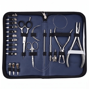 Kit d'outils professionnels pour extensions de cheveux à micro-anneaux avec pince à retirer les perles, pince à sertir, aiguilles à boucle et pinces - Product Image 1