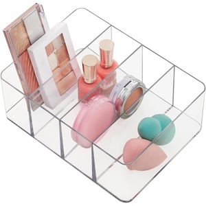 Organizer rettangolare trasparente in plastica a 4 scomparti per trucchi, contenitore verticale per palette di ombretti - Product Image 1