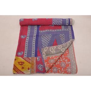 Indian Handmade Cotton Kantha Gudri Quilt Reversible Bedspread Decorative <b>Throw</b> Blanket for Bedroom - Product Image 3