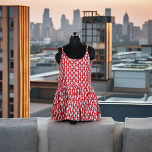 High Quality Women's <b>Red</b> V-neck Sweet Floral Print 100% Cotton <b>Tank</b> <b>Top</b> Sleeveless Breathable Eco-Friendly Summer Wear Wholesale - Product Image 3