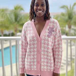 Cardigan en tricot pied-de-poule pour femme, col en V, boutonné, style chic classique, vêtement d'extérieur tendance - Product Image 3