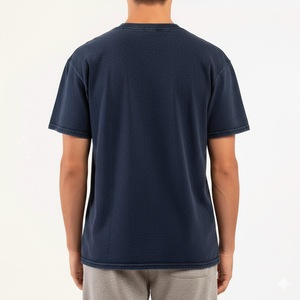 Nouveau T-shirt 2026 Urban Vintage Bleu Marine Délavé Effet Minéral Coton Lourd Streetwear Coupe Ample Uni - Product Image 2