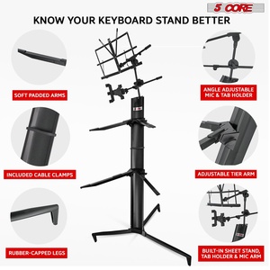 5 Core Adjustable Heavy Duty Aluminum 2-Tier <b>Keyboard</b> <b>Stand</b> for 61/76/88-Key Musical Instruments - Product Image 4