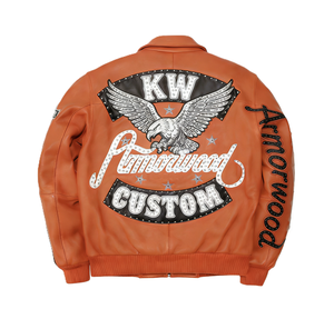 Chaqueta Bomber Varsity de Cuero de Cordero Personalizada para Hombre con Bordado de Tiburón, Chaquetas de Invierno de Cuero Genuino 2025, Ropa de Abrigo OEM - Product Image 3