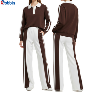 Conjunto Deportivo Bobbin para Mujer, Rayas Blancas y Marrones, Manga Larga, Corte Holgado, Informal, Superventas, Diseño Personalizado en Contraste, Ropa Deportiva de Otoño - Product Image 4