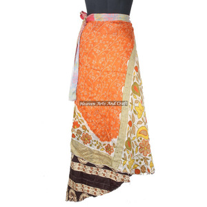 New Fabulous Two Layered Reversible New Indian Around Silk Sari <b>Wrap</b> <b>Skirts</b> Women Wear Vintage Silk Sari Long Length <b>Wrap</b> Around - Product Image 4
