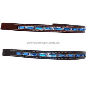 <b>Top</b> Quality Full Grain Black and Brown Leather Straight Shape Horse Brow Band Decorate With Fancy Rectangular Crystals <b>Chain</b> - Product Image 4