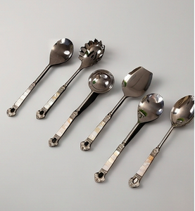Ensemble de couverts élégants en métal avec manche en MOP, finition miroir, compatibles lave-vaisselle, pour mariage, cuillères et ustensiles de service - Product Image 1