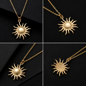 925 Sterling Silver Golden Sun Charm Pendant Necklace 18K Gold Plated Minimalist <b>Chain</b> Unisex Everyday Wear For Gift For Her DIY - Product Image 3