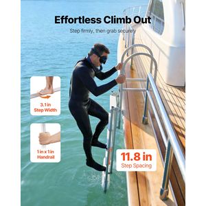 Échelle de pont rétractable en alliage d'aluminium à 5 marches pour bateau ponton, flotteur de levage automatique, marches larges antidérapantes, capacité 500 lbs, pièces et accessoires - Product Image 5